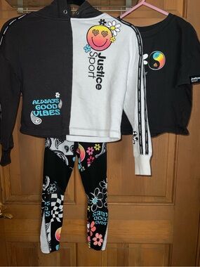 Size XS 4/5 Justice Sport Black & White Colorful Graphic Set